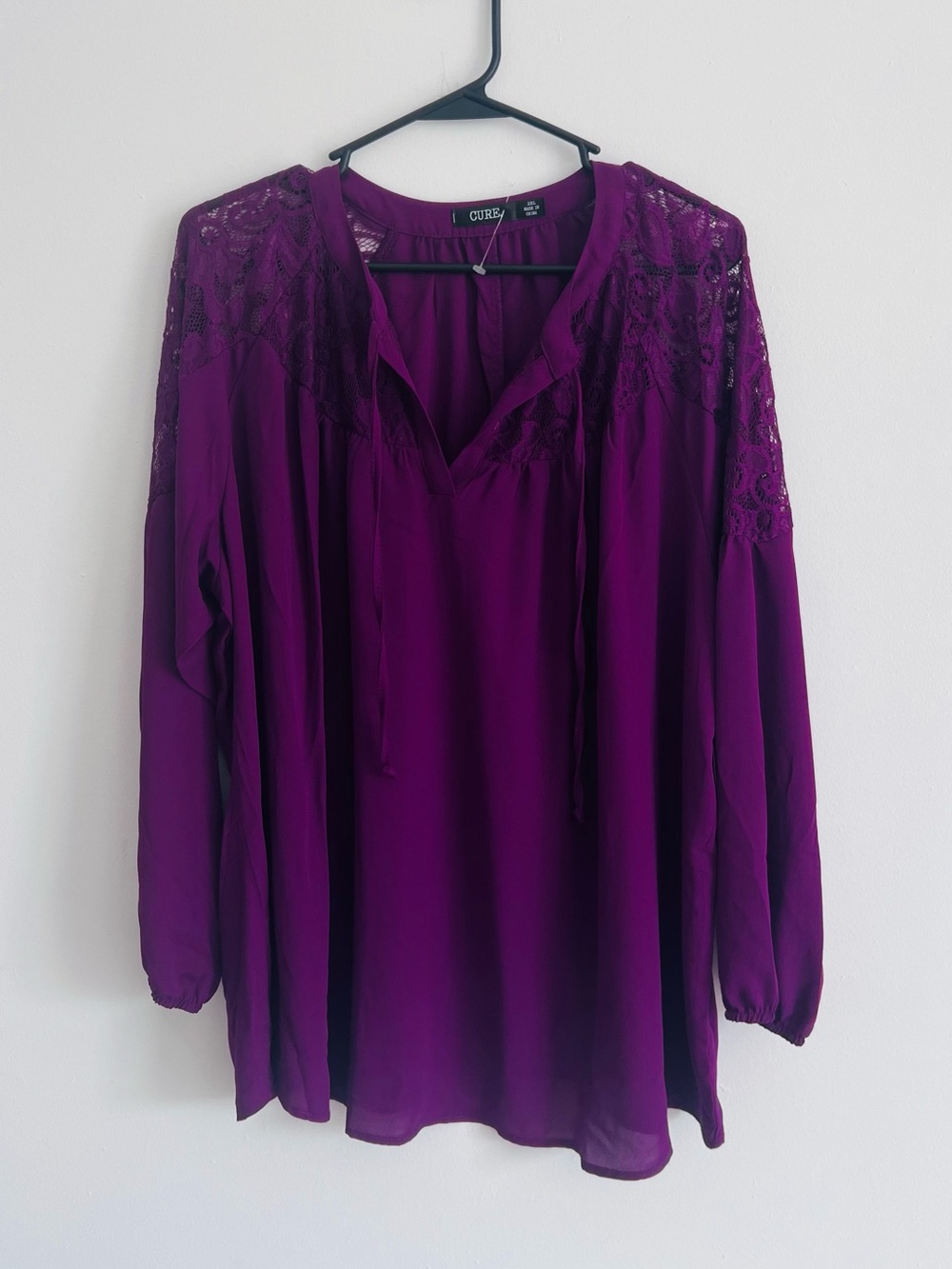 Curvy Plum Lace Yoke Peasant Tunic